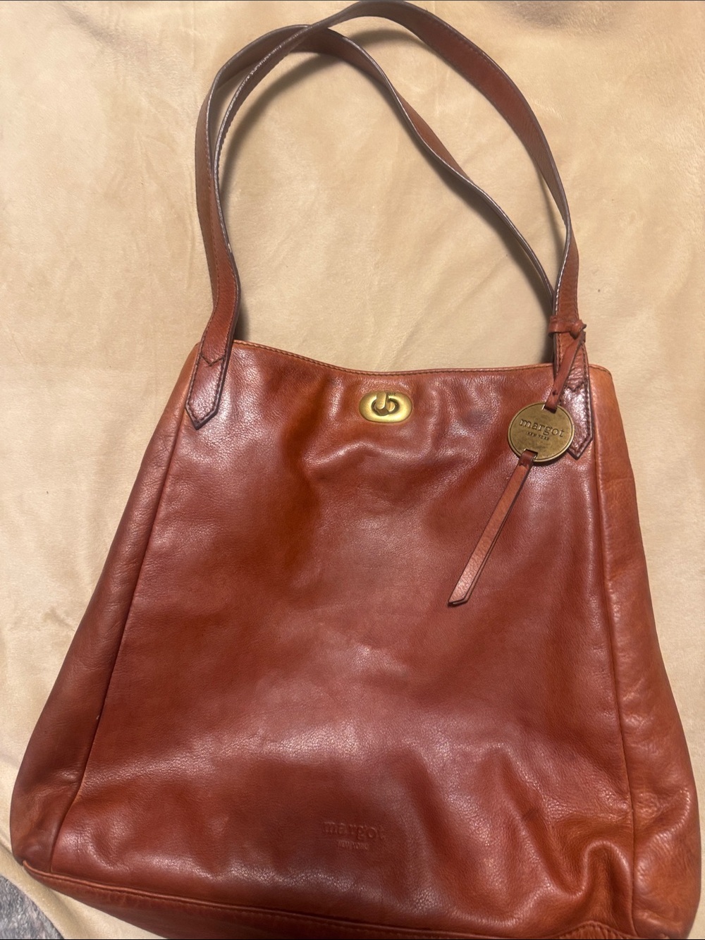 Margot Cognac Brown Leather Shoulder Tote